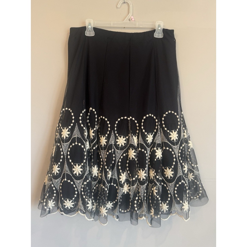 Style&co Black Tulle Heavily Embroidered Petticoat Aline Skirt Medium Boho